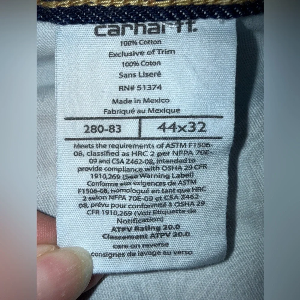 Carhartt Flame-Resistant Signature Denim Jeans Relaxed Fit men’s 44 x 32 280-83